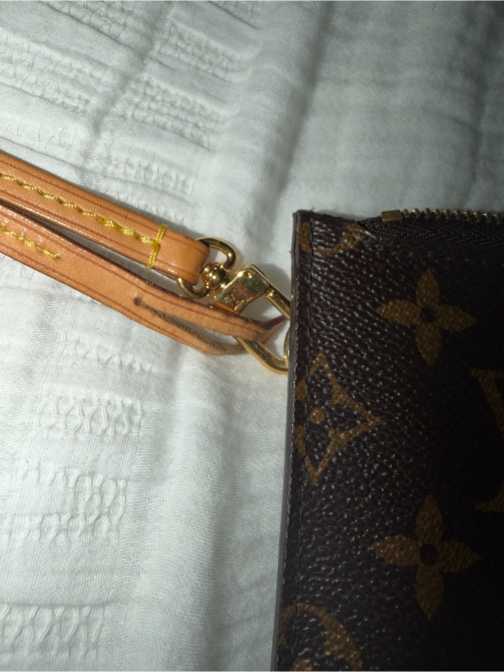 Louis Vuitton Brown Monogram Wristlet Pouch with Tan Strap - Picture 3 of 10